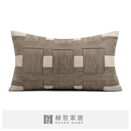 现代轻奢高级感客厅沙发样板间咖色麂皮绒定制皮革抱枕腰枕靠垫套