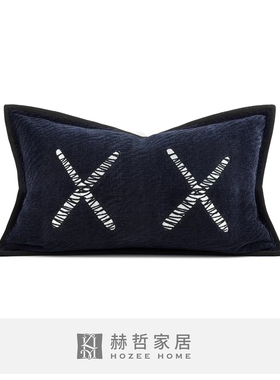 北欧ins风深蓝色样板间 儿童房Kaws元素图案绣花抱枕床头靠垫软包