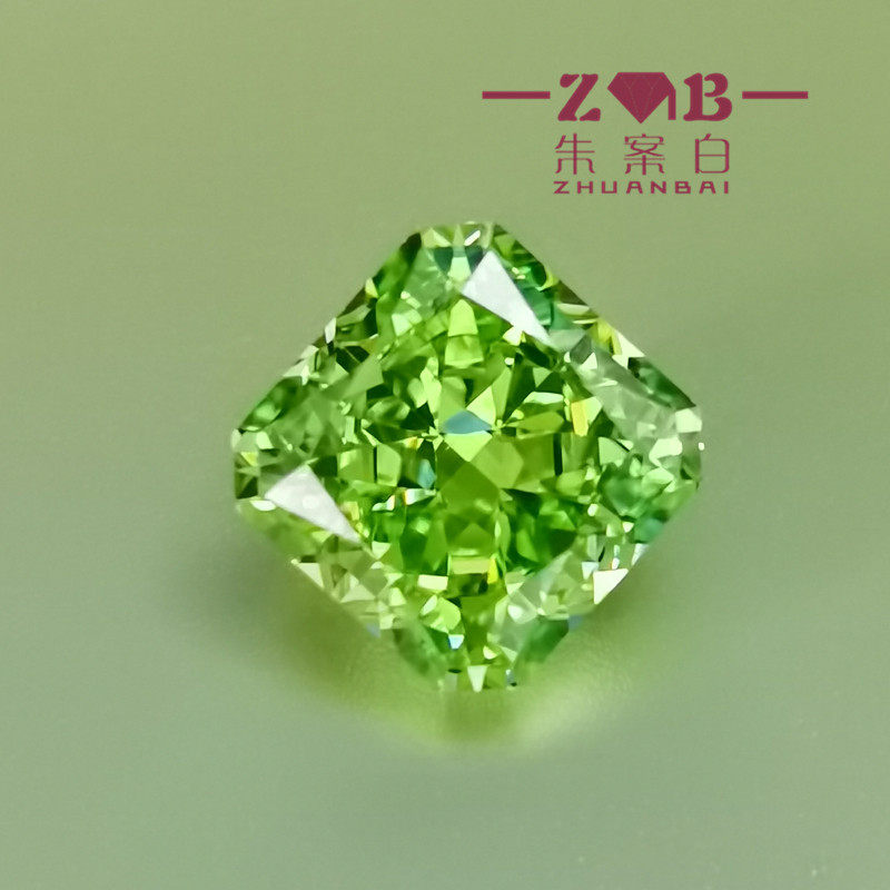 翠绿钻进口高碳钻小清新雷迪恩正方冰花切金绿宝石绿钻原创小众潮