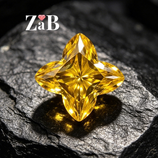 【星芒四叶草】金黄高碳钻戒指戒面裸石饰品主石未镶嵌戒面裸钻