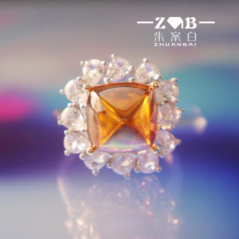 芬达石糖塔戒指花开富贵靓丽别致时尚925纯银镀18k白金彩宝饰品