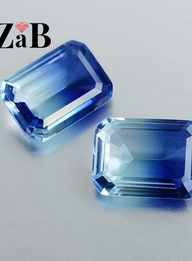 渐变蓝色双色碧玺裸石合成拼石戒指戒面吊坠主石新品DIY配石未镶