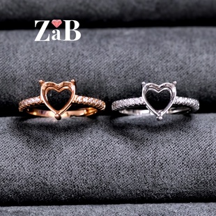 爱心形戒指空托女戒指气质名媛豪华镶钻925纯银镀18K白金英伦女王