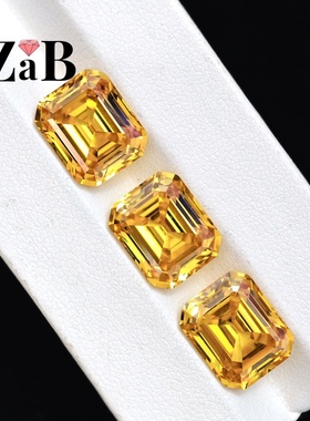 黄色高碳钻祖母绿切割长方未镶嵌代加工饰品珠宝裸石戒面新潮裸钻