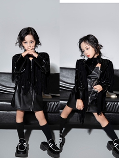 女童朋克风潮服机车摇滚炫酷黑色科技感T台秀演出服拍照摄影写真