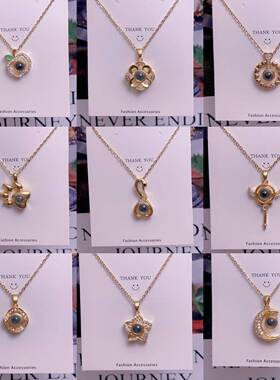 外贸亚马逊投影一百种语言的项链女时尚简约百搭各项配饰水晶