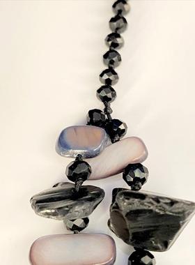 黑色百搭大挂毛衣链项链贝壳链小众设计霸气姐大气款厂家直供