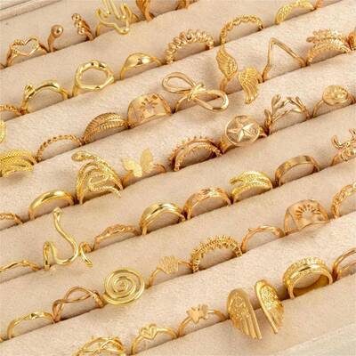 跨境民族风仙人掌花朵绿松石戒指复古几何混批款式随机戒指套装