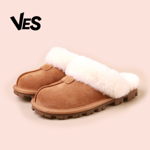 澳洲羊皮毛一体雪地靴包头半拖2025新款毛毛家居外穿女男情侣拖鞋