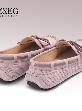 OZZEG镂空真皮豆豆鞋女春夏新款透气平底单鞋软底防滑孕妇一脚蹬