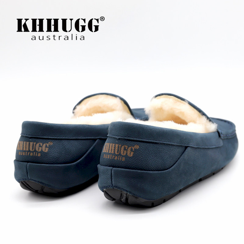 KHHUGG皮面豆豆鞋男2025冬保暖加绒羊皮毛一体方头踩跟休闲乐福鞋,流行男鞋,乐福鞋（豆豆鞋）,淘宝优惠券,粉丝福利购,淘宝优惠卷