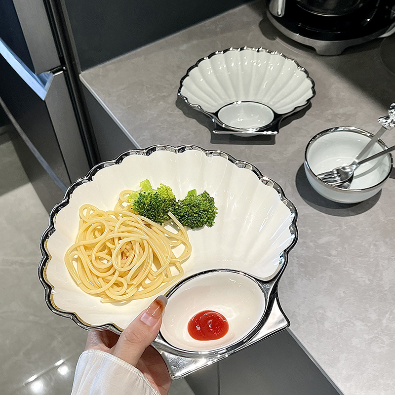 网红饺子盘子带醋碟陶瓷