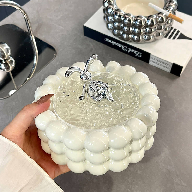 极简风烟灰缸带盖子陶瓷家用茶几桌面装饰烟缸白色简约防风烟灰缸