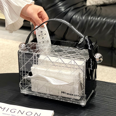 轻奢透明抽纸盒手提纸巾盒高级感家用装饰桌面摆设遥控器收纳盒