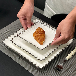 高级感蛋糕盘白色花边可爱的盘子银边餐具小清新甜品盘子