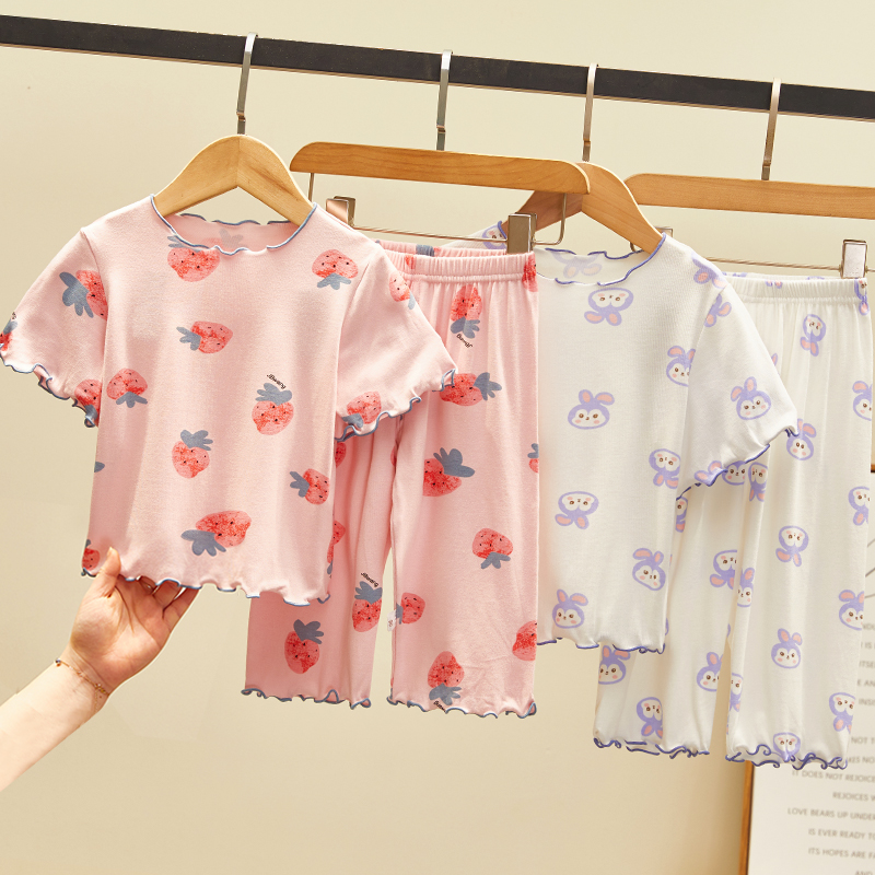 女童夏季睡衣两件套家居服莫代尔