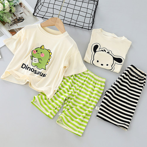 儿童莫代尔家居服套装宝宝薄款卡通睡衣宽松男童女童夏新款空调服