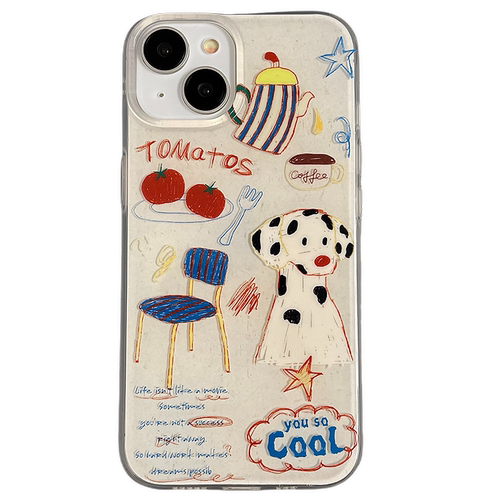 小众卡通涂鸦斑点狗适用苹果15promax手机壳iPhone14新款13pro少女14promax双层imd全包15防摔15PM保护套16PM