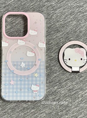 磁吸清新拼色小鱼KT猫适用苹果16手机壳iphone15promax新款14带360支架13女17pro双层Air全包防摔手机套创意