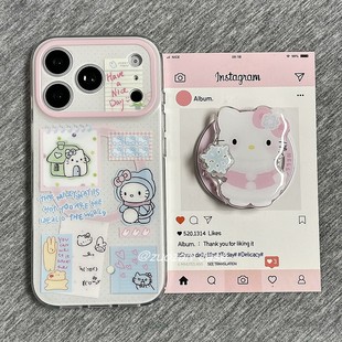 磁吸韩系磨砂雪花KT猫适用苹果17promax手机壳iphone16pro新款 15双层14带支架13女17镜头全包防摔保护套p卡通