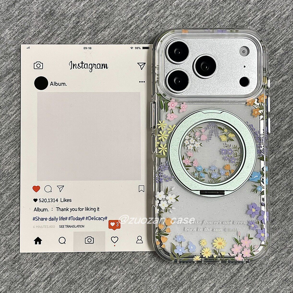 360旋转一体支点壳适用苹果17promax手机壳iphone16pro韩风彩色鲜花15折叠支架17pm新款全包气囊防摔保护套女