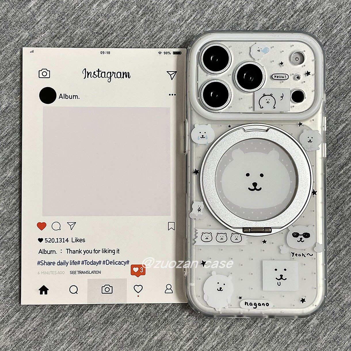 360旋转一体支点壳适用苹果17promax手机壳iphone16pro韩风波点自嘲熊15pm磨砂17pm新款支架全包防摔保护套女
