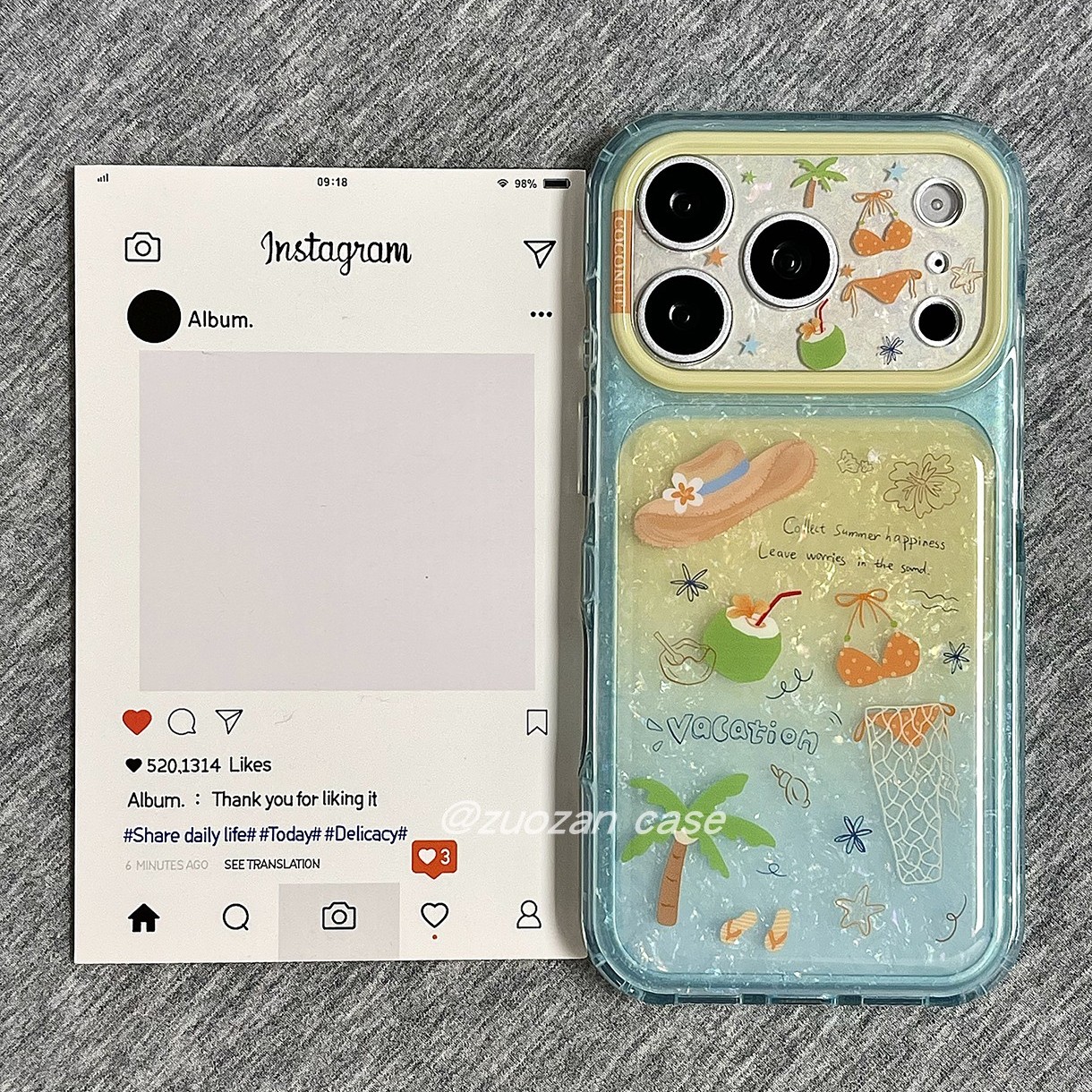 ins韩风夏日贝壳纹椰树比基尼适用苹果17promax手机壳iPhone16pro新款ip15创意小众pm个性17全包防摔保护套女
