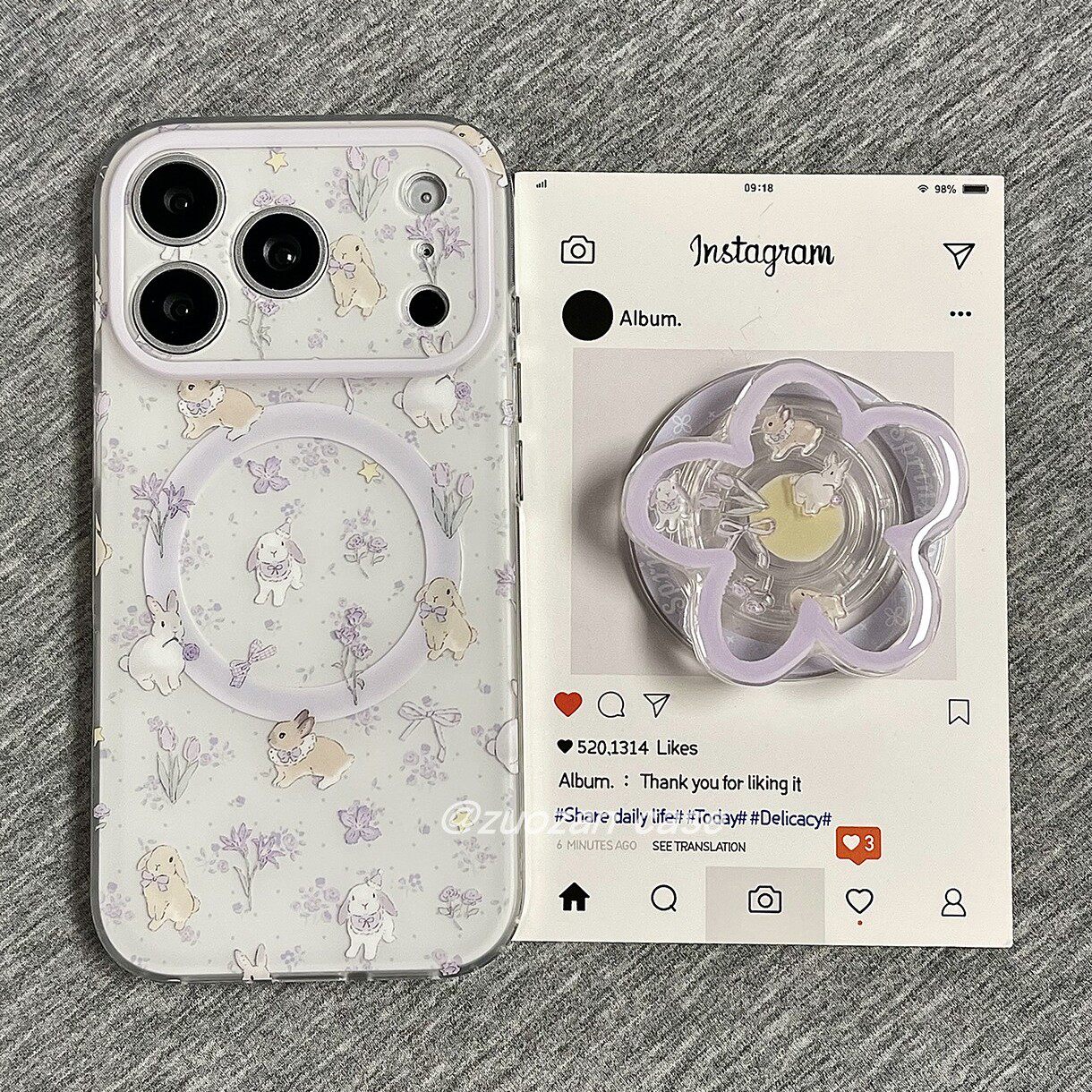 磁吸韩风紫色碎花兔子适用苹果17promax手机壳iphone16pro新款15摇摇乐支架14磨砂双层13女17全包防摔保护套