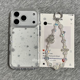 韩风冬日镂空银色波点雪花适用苹果17promax手机壳iphone16pro新款 15带挂绳14气囊双层13女17全包防摔保护套