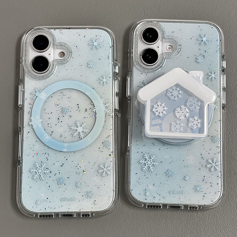 磁吸ins韩风闪粉雪花小屋摇摇乐支架适用iphone16手机壳苹果16promax新款15pro女款14双层13全包15promax气囊