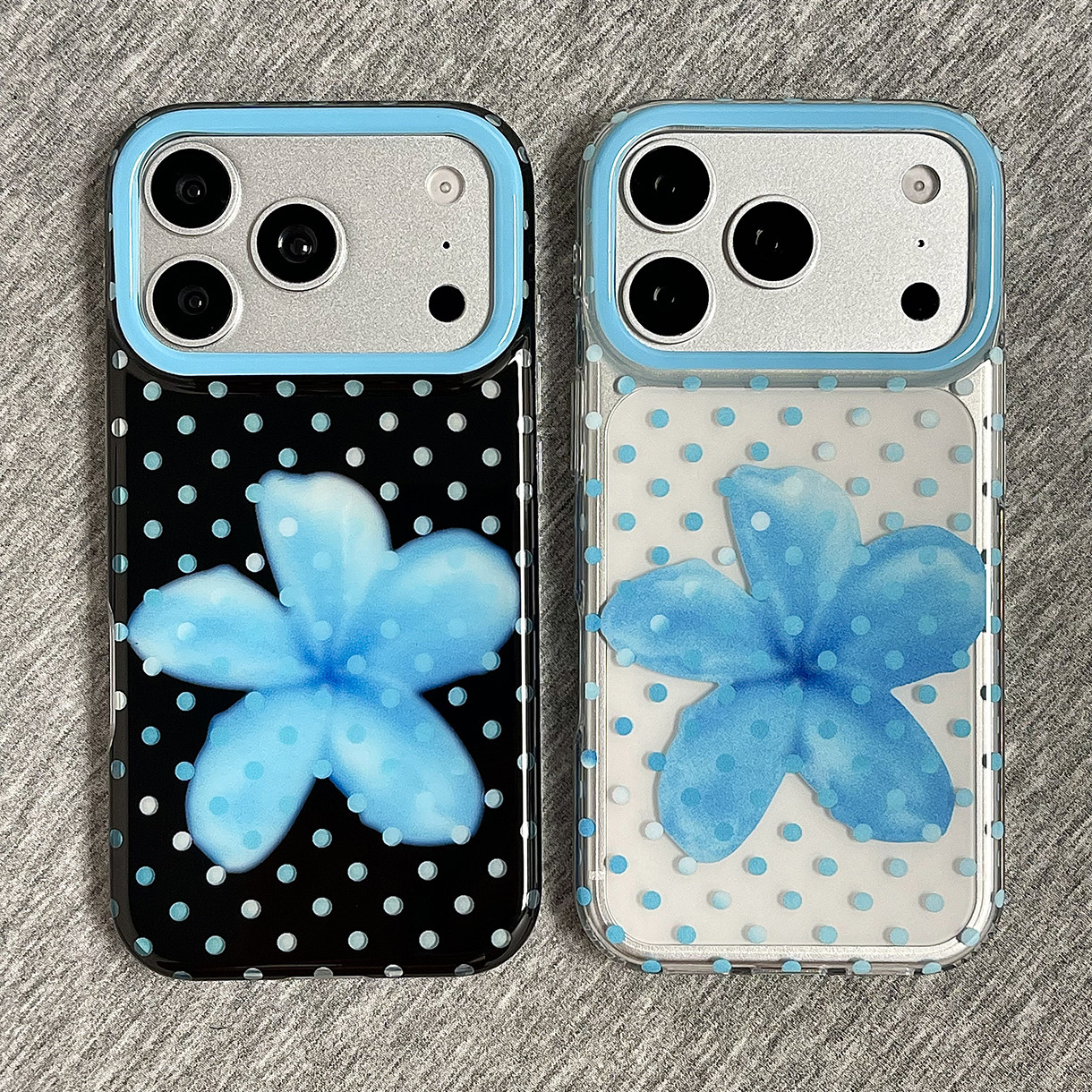ins韩风波点蓝色百合花适用苹果18promax手机壳iphone17pro新款16个性创意15pro女18pm全包防摔保护套双层