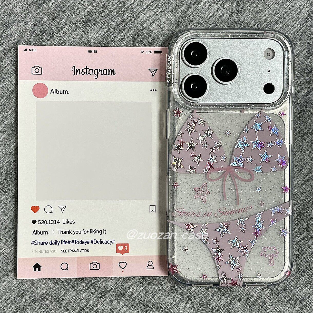 韩风小众创意鎏金星星粉色比基尼适用苹果17promax手机壳iphone16pro新款ip15pro女16个性17全包防摔保护套pm