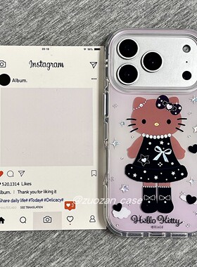 可爱鎏金黑色裙子kt猫适用苹果17promax手机壳iphone16pro新款15小众14个性13女17气囊双层全包防摔保护套pm