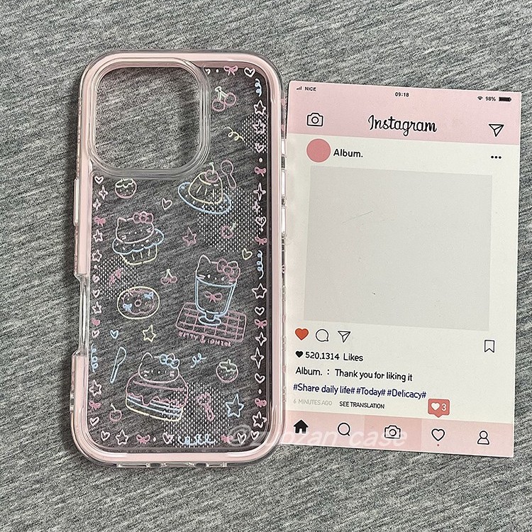 二合一ins韩风粉框线条卡通KT猫适用苹果16promax手机壳iphone15pro新款13女14创意16pro全包11防摔12手机套