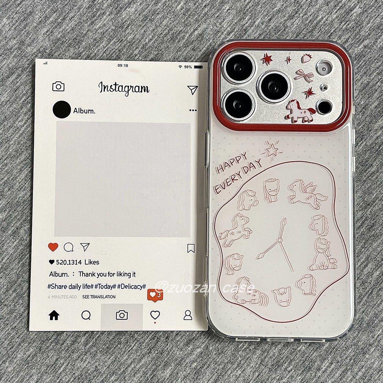 ins韩风简约红线条时钟小马适用苹果17promax手机壳iph