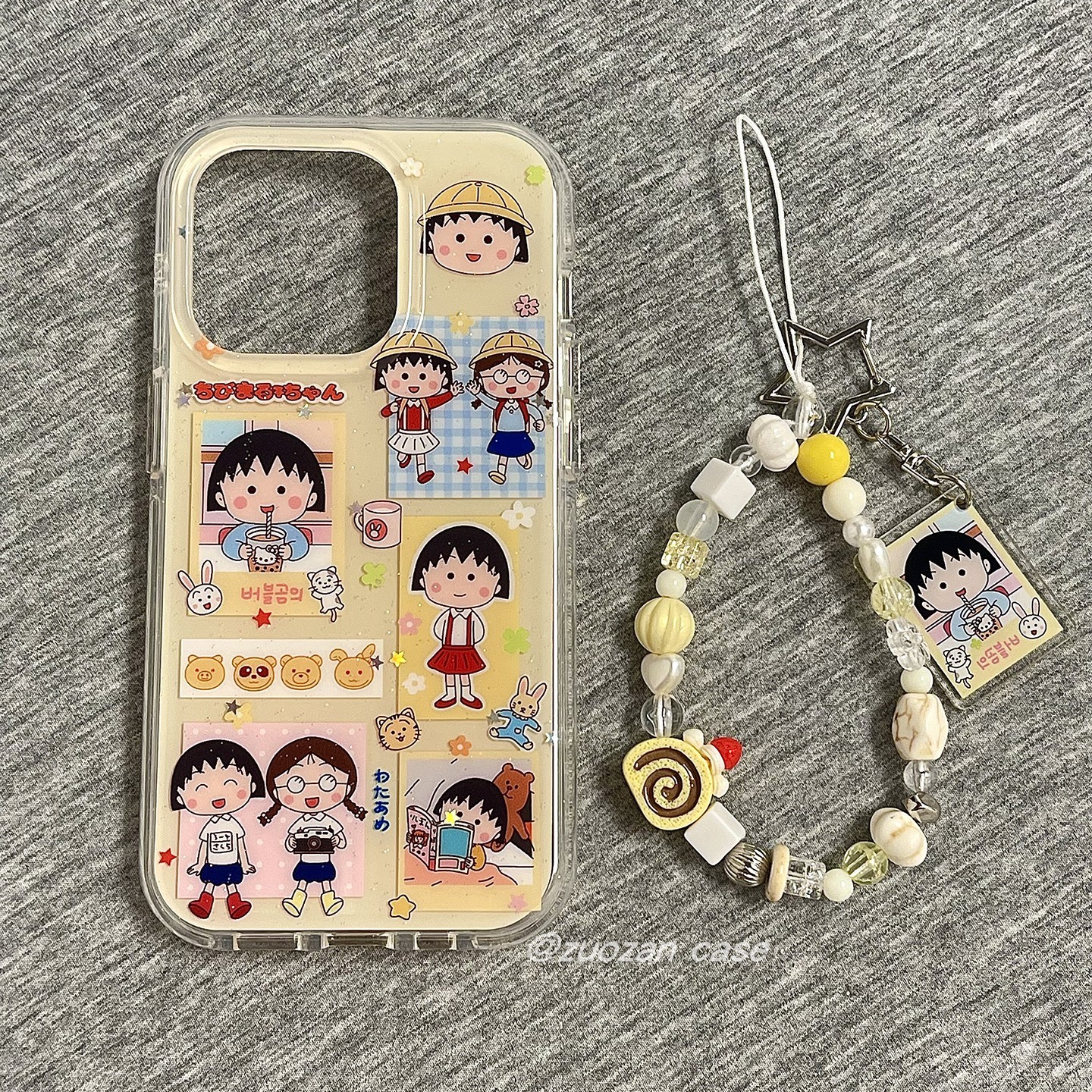 日系可爱卡通樱桃小丸子适用苹果16promax手机壳iphone15pro新款14带挂绳13女16pro气囊双层全包防摔手机套