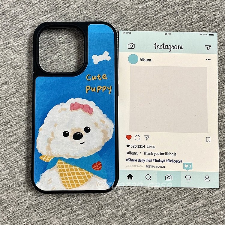 ins韩风蓝底卡通小狗适用苹果16promax手机壳iphone15pro新款14创意个性13女16pro全包图案防摔手机套高级感
