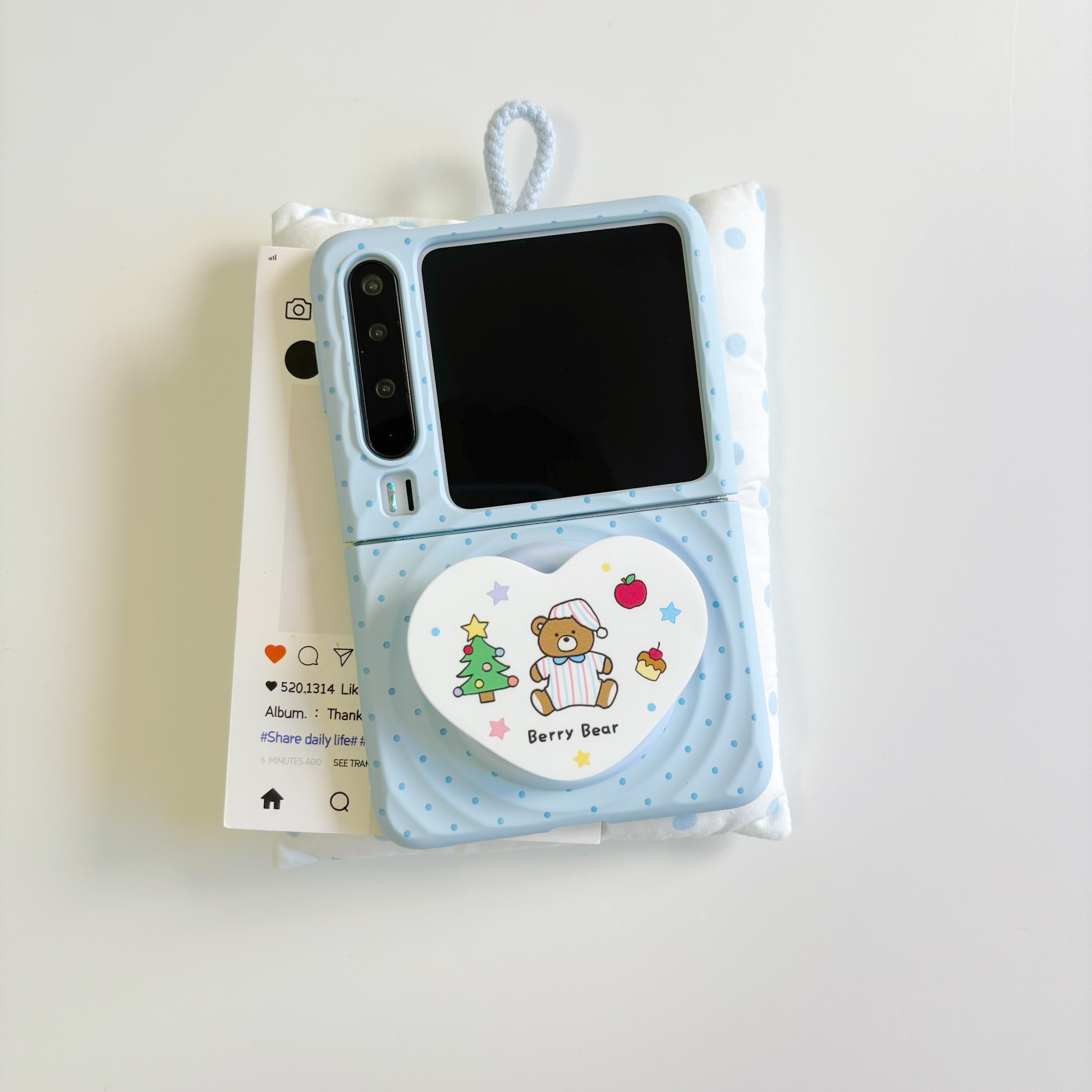 ins可爱蓝波点爱心小熊波漾适用于华为purax手机壳小折叠适用于小米mixflip2磁吸保护套适用于三星zflip7硬壳