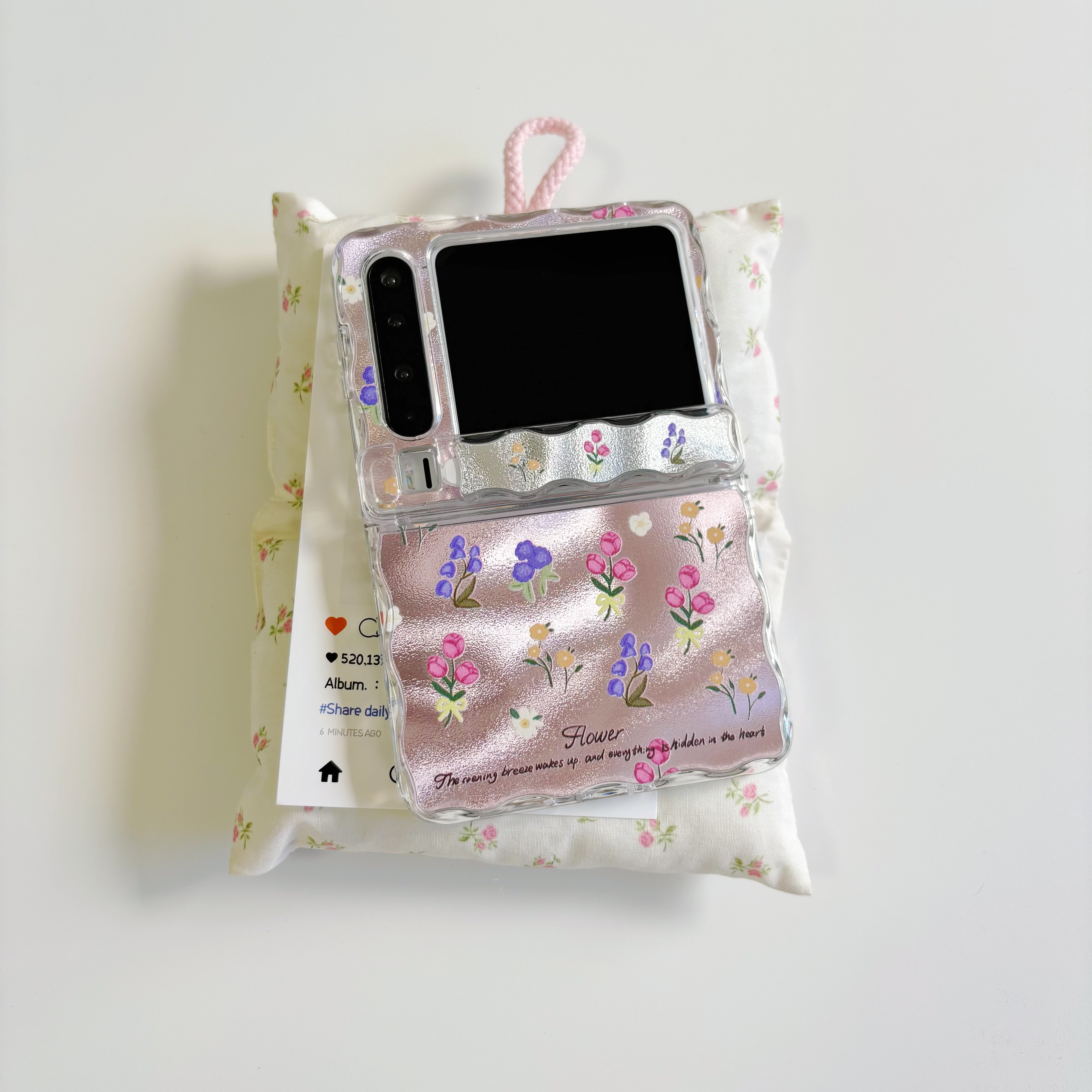 ins浅粉流光花卉适用于华为purax手机壳小折叠适用于华为pocket2铰链保护套适用于三星zflip7硬壳