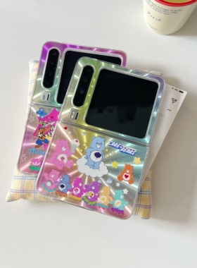 ins镭射极光小熊适用于华为purax手机壳折叠适用于pocket2保护套适用于三星zflip6/7米奇适用于小米mixflip2