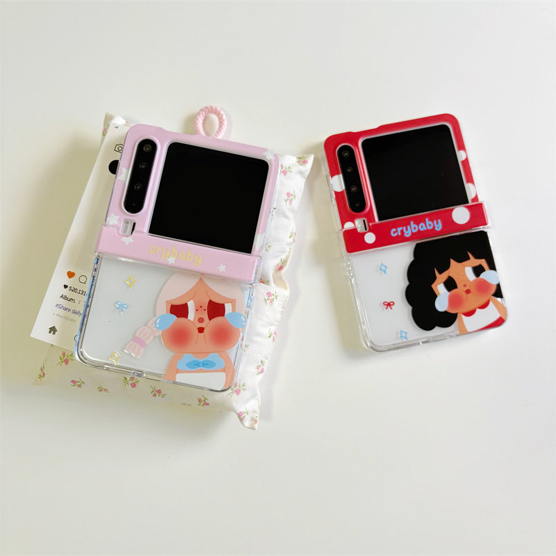 ins可爱卡通红底波点哭娃适用于华为purax手机壳小折叠适用于小米mixflip2铰链保护套适用于三星zflip7硬壳潮