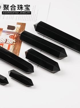 天然原石黑曜石双尖柱六棱水晶柱摆件柱子产地原石打磨欧美