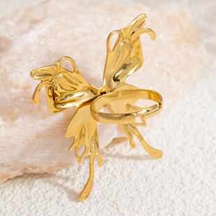 夸张大蝴蝶戒指时尚个性小众设计不锈钢冷淡风装饰独特开口食指戒