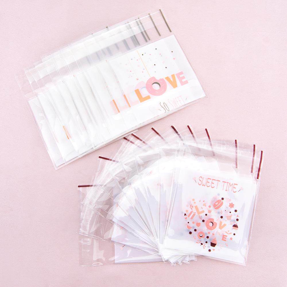 粉色卡通包装自粘袋-爱心甜甜圈烘焙包装袋自封袋曲奇饼干糖果袋