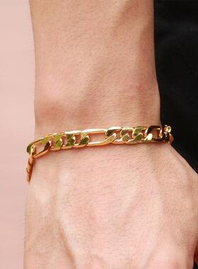 外贸热销18K金10MM三比一手链欧美wish爆款个性男士手链精致