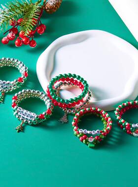 跨境新款圣诞组合纸卡手链百搭创意圣诞节字母圣诞树串珠组合手链