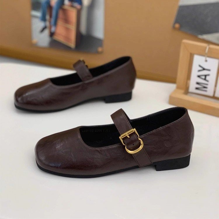 法式方头浅口黑色单鞋女2025新款爆款秋季配裙子平底玛丽珍小皮鞋