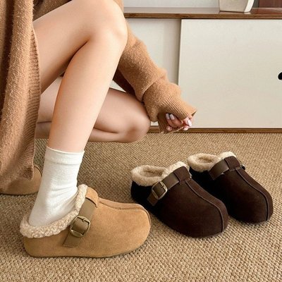 厚底内增高加绒勃肯鞋包头毛毛拖鞋女外穿2025新款秋冬博肯棉拖鞋