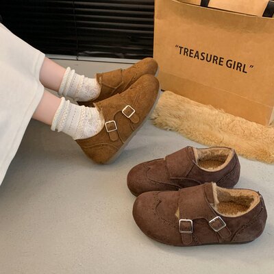 驼色全包勃肯鞋女款2025新款冬季爆款超火加绒保暖乐福棉鞋子女鞋
