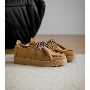 复古厚底系带乐福鞋女2025年秋冬新款英伦休闲小皮鞋一脚蹬勃肯鞋